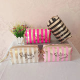 Pink Striped Makeup Cosmetic Case Bag Clutch Pouch