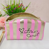 Pink Striped Makeup Cosmetic Case Bag Clutch Pouch