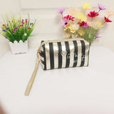 Pink Striped Makeup Cosmetic Case Bag Clutch Pouch