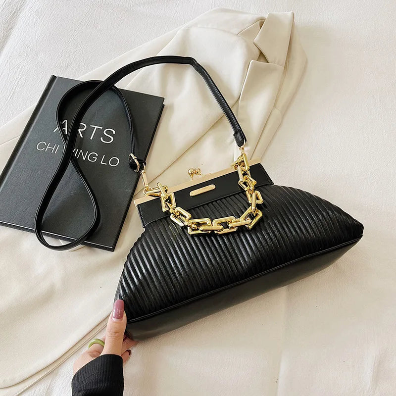 PU Leather Chain Clip Bag Ladies Handbag Ins Women Crossbody Bags Shoulder Bag