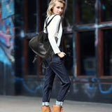Women Backpack Purse PU Washed Leather Rivet Studded Shoulder Bag(Black)