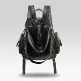 Women Backpack Purse PU Washed Leather Rivet Studded Shoulder Bag(Black)