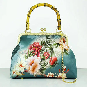 Vintage Flower Lock Shell Crossbody Bag
