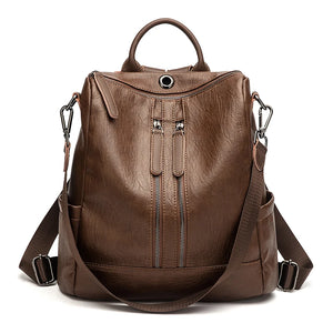 Women Leather Backpacks High Rucksacks For Girls Solid Travel Bagpack