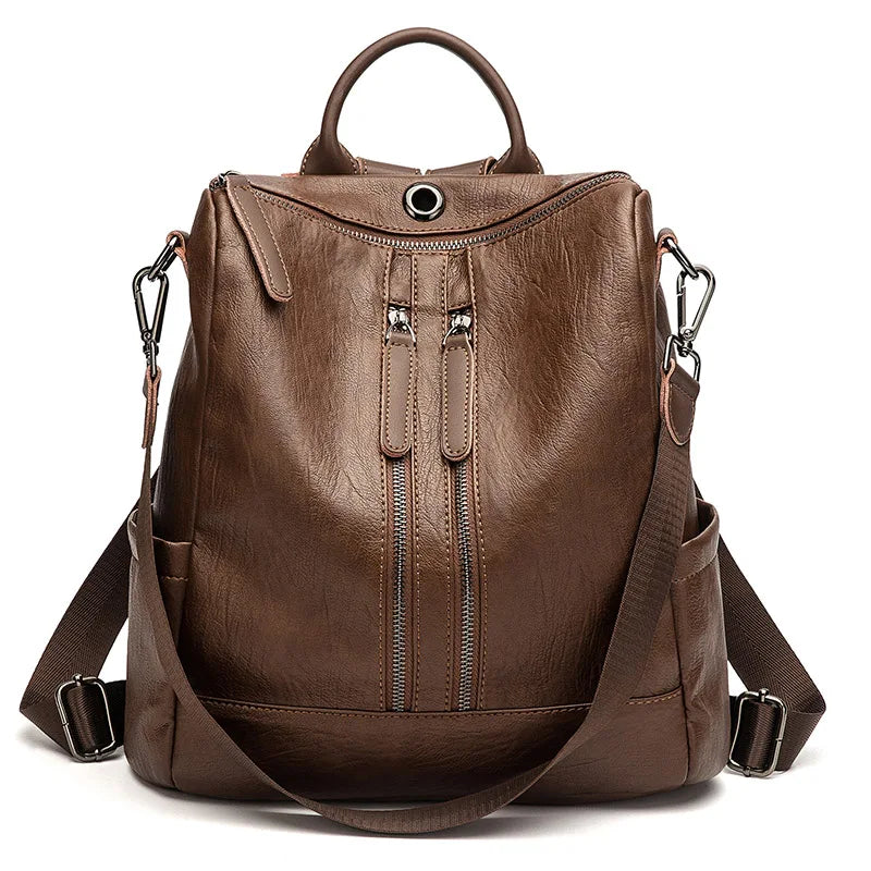 Women Leather Backpacks High Rucksacks For Girls Solid Travel Bagpack