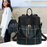 Women Plaid Nylon Travel Backpack Laptop School Bag