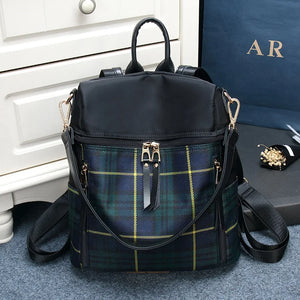 Women Plaid Nylon Travel Backpack Laptop School Bag