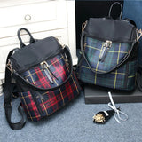 Women Plaid Nylon Travel Backpack Laptop School Bag