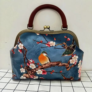 Vintage Flowers Lock Shell Bag Crossbody Chain Shoulder Bag