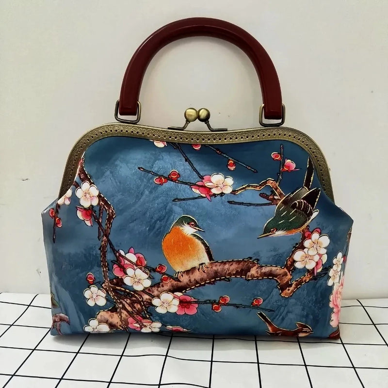 Vintage Flowers Lock Shell Bag Crossbody Chain Shoulder Bag