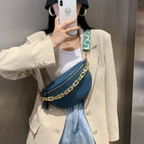 Plaid Leather Waist Bag Women Fanny Pack Chain Shoulder Crossbody Chest Bags