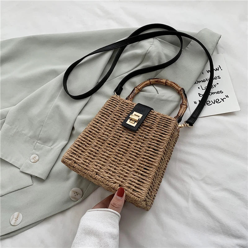NEWDISCVRY Small Tote Bag Straw Women's Handbag Beach Travel Shoulder