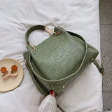 Stone Pattern PU Leather Bucket Bags Small Shoulder Messenger Bag
