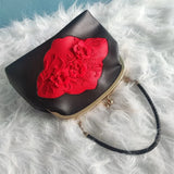 Vintage PU Leather Flowers Bag Women's Handbags Purses Chain Shoulder Crossbody