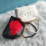 Vintage PU Leather Flowers Bag Women's Handbags Purses Chain Shoulder Crossbody