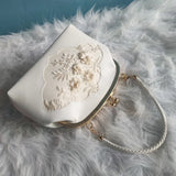 Vintage PU Leather Flowers Bag Women's Handbags Purses Chain Shoulder Crossbody