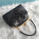 Vintage PU Leather Flowers Bag Women's Handbags Purses Chain Shoulder Crossbody