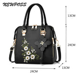 Vintage Embroidery Tote Messenger Bag Leather Purse