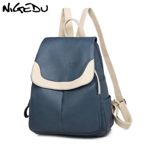 Soft PU Leather Women Backpack Large Capacity College Bag