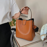 Women's Bucket Shoulder Bag PU Leather Tote Wide Strap Messenger