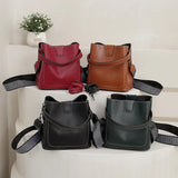 Women's Bucket Shoulder Bag PU Leather Tote Wide Strap Messenger