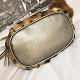 Leopard Print Faux Fur Messenger Bag with Hairball