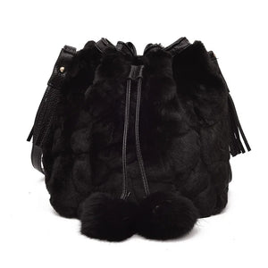 Leopard Print Faux Fur Messenger Bag with Hairball