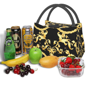 Baroque Floral Pattern Cooler Lunch Box Insulated Canvas Lunch Bag
