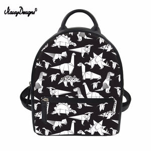 Dinosaur Animals Print Small Backpack PU Leather Girls Travel Daypack