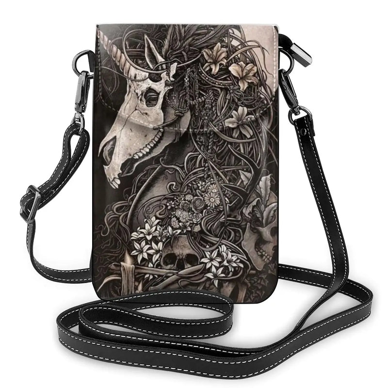 Gothic Unicorn Shoulder Bag PU Leather Mini Phone Bags for Women