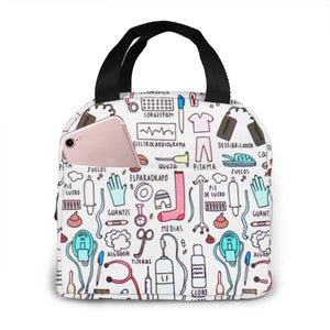 Nurse Print Insulated Lunch Bag for Women