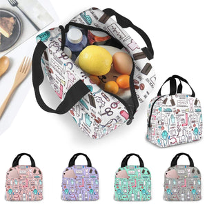 Nurse Print Insulated Lunch Bag for Women