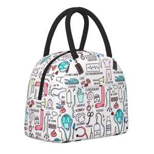Insulated Lunch Bag Cartoon Nurse Print for Women, Travel Nurse Bag