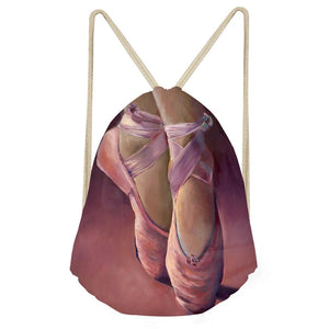 Pink Ballet Shoes Ballet Dancer Painting Drawstring Bag Small School Backpack