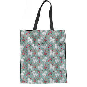 Bichon Frise Flower Prints Top-handle Bag for Girls
