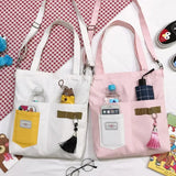 NONSAR Canvas Tote Bag with Tassel Student Tutoring Shoulder School Bag