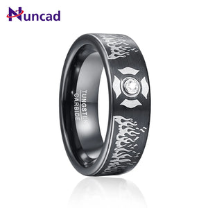 8mm Tungsten Carbide Steel Ring Zircon Brushed Celtic Knot Laser Fire Organic Mo