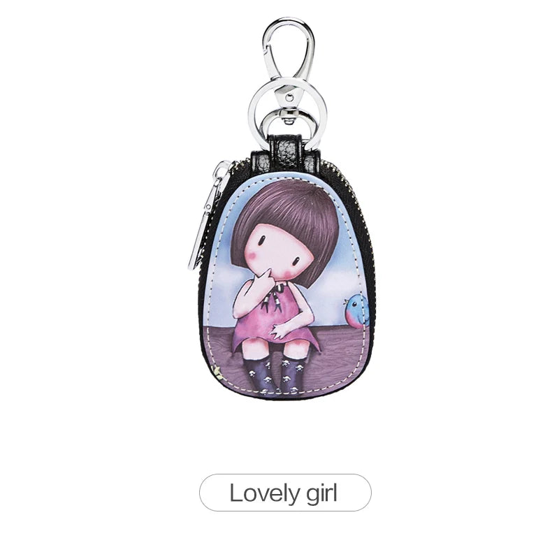 Cartoon Print Key Holders Small Zipper Purse Women Pouch
