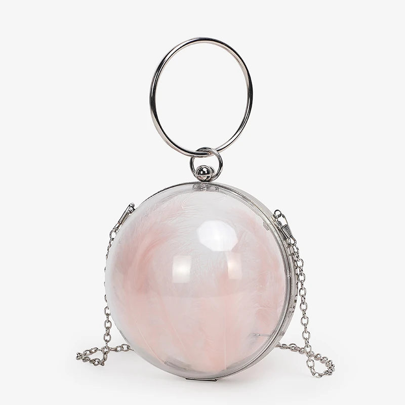 Transparent Circular Chains Clutch Bag for Women Evening Party Dinner Makeup