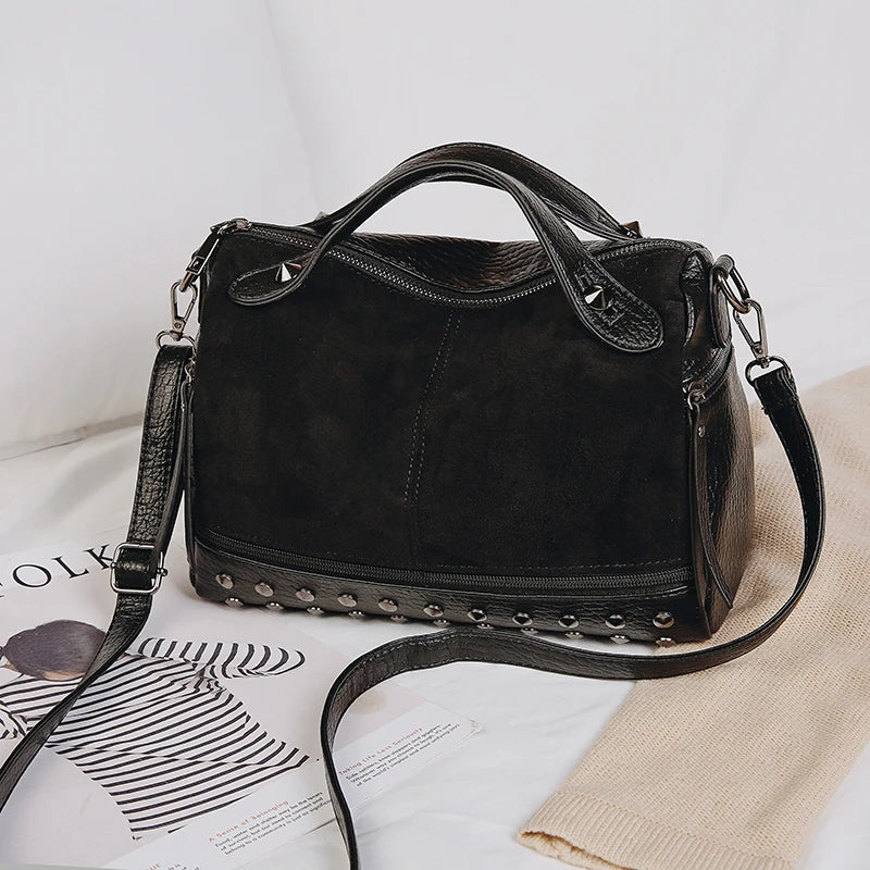 Vintage Motorcycle Bag Scrub Pu Shoulder Bags For Women Rivet Big Bag