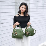 Women Bucket Handbags Pu Zipper Shoulder Bags Bear Patent