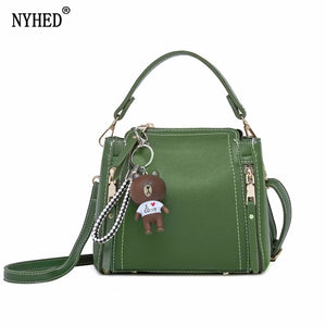 Women Bucket Handbags Pu Zipper Shoulder Bags Bear Patent
