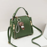 Women Bucket Handbags Pu Zipper Shoulder Bags Bear Patent