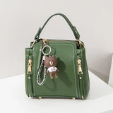 Women Bucket Handbags Pu Zipper Shoulder Bags Bear Patent
