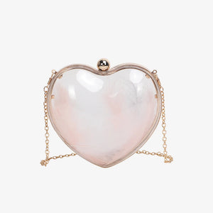 Transparent Heart Box Clutch Chains Makeup Pouch