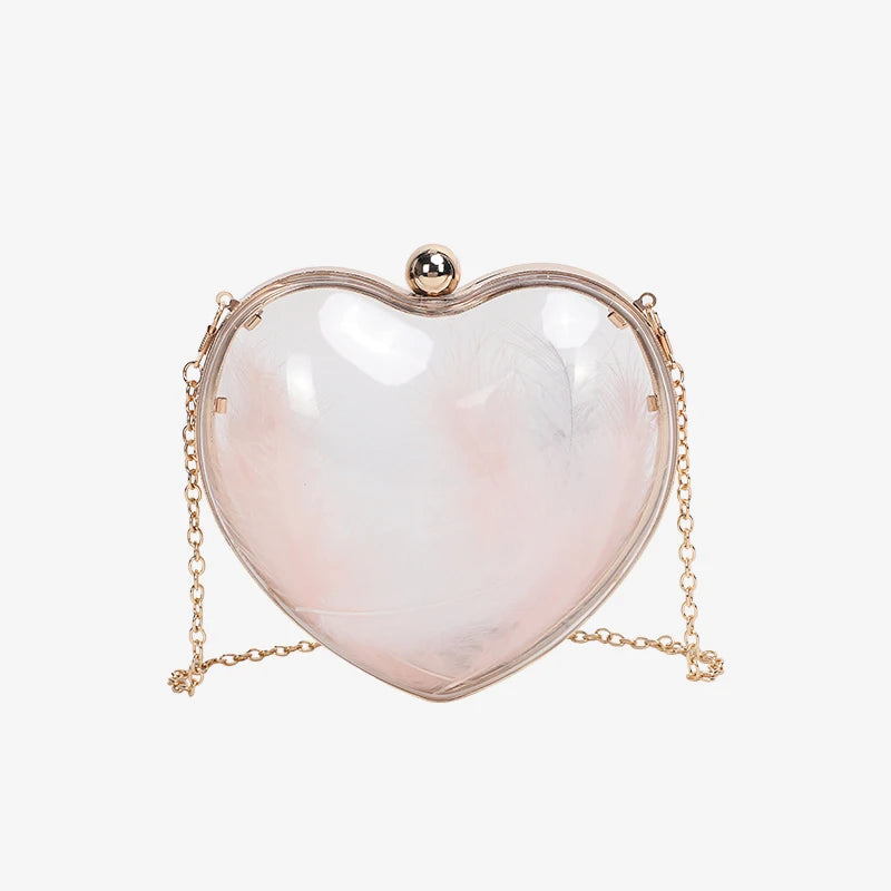 Transparent Heart Box Clutch Chains Makeup Pouch