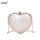 Transparent Heart Box Clutch Chains Makeup Pouch