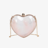Transparent Heart Box Clutch Chains Makeup Pouch