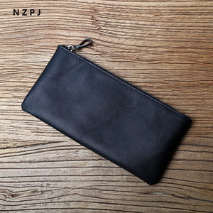 Men's Leather Long Wallet Zipper Ultra-Thin Retro Hand Mobile Phone Bag