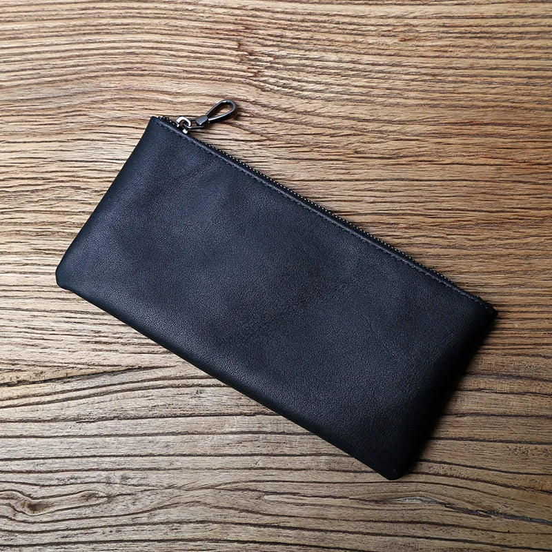 Men's Leather Long Wallet Zipper Ultra-Thin Retro Hand Mobile Phone Bag